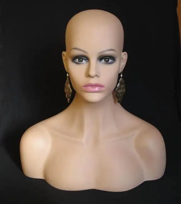 Manekin damski, plastikowy biust, głowa manekina z ludzkich włosów do peruki, Model na pół klatki piersiowej, M00508, moda, 56cm