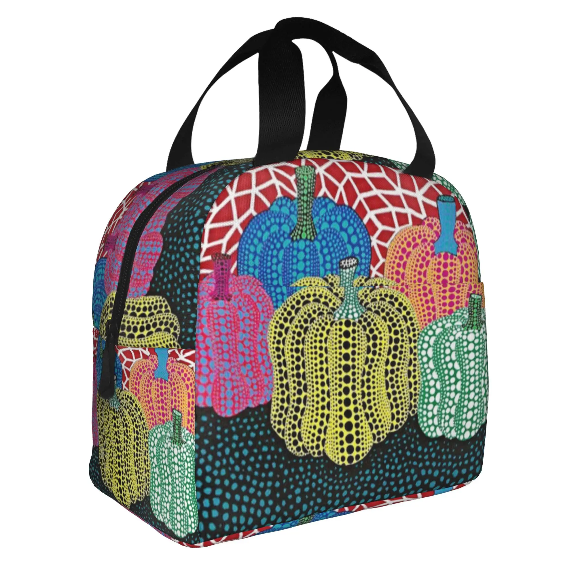 Three Polkadot Pumpkin Art Thermal Insulated Lunch Bag Women Yayoi Kusama Resuable for Camping Travel Storage Food Box