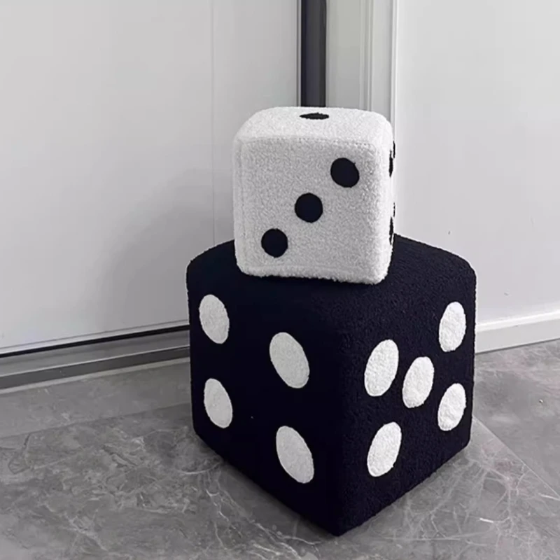 النرد مربع البراز الأثاث الحد الأدنى الحديثة وسادة صغيرة البراز الشمال الإبداع مدخل الأحذية تغيير البراز أسود أبيض #3