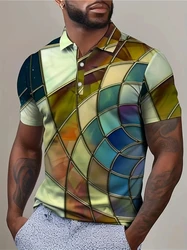 Summer Men's Polo Shirt Fashion Color Block Colorful Artistic Men Shirt Striped Polo Shirts Men Casual Golf Short Sleeve Tops