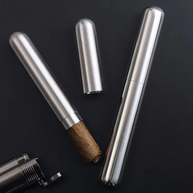 

Silver Cigar Tube Stainless Holder Steel Holder Container Stainless Steel Cigar Tube Smoke Case Cigarettes Accessories Gifts