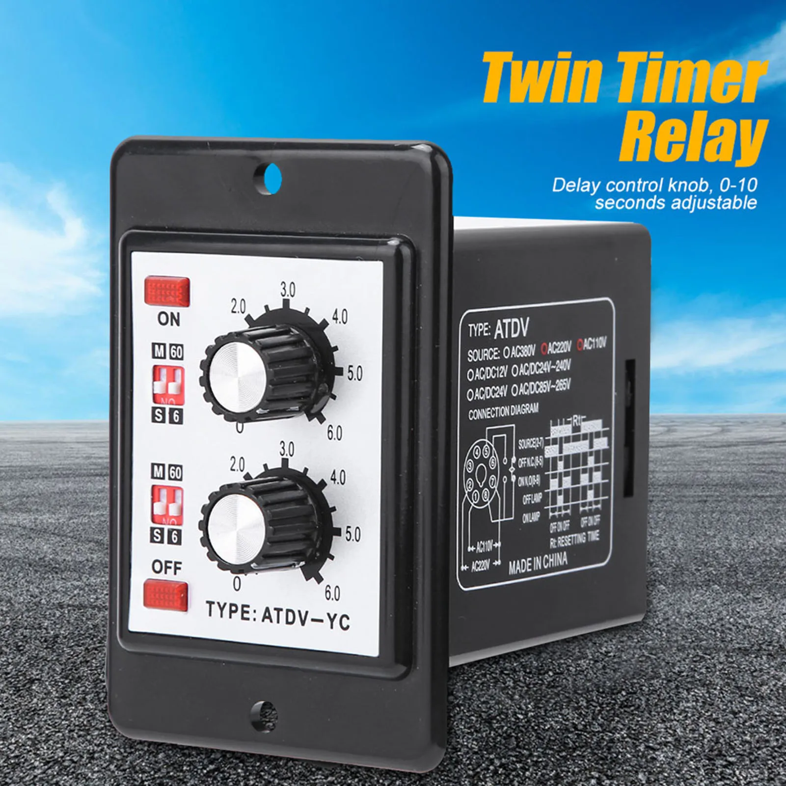 ATDV-YC On Off Timer Relay On Off Twin Timer Relay Knob Control Time  ATDV-YC 6S-60M Twin Timer Relay On Off Timer