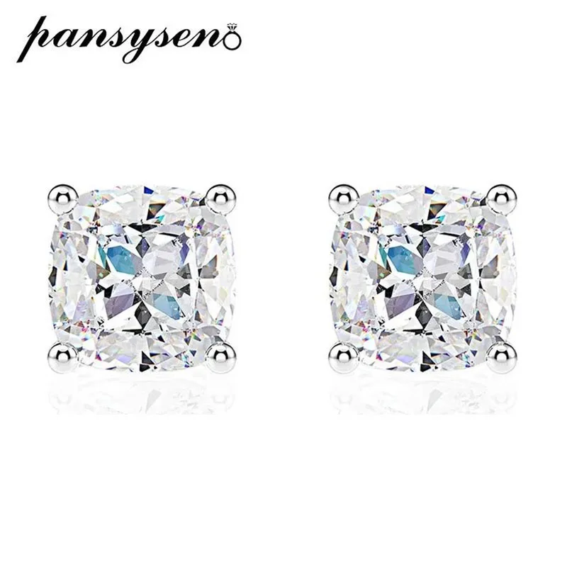 

PANSYSEN Sparkling 100% 925 Sterling Silver 6MM Simulated Moissanite Citrine Stud Earrings for Women Wedding Gift Drop Shipping