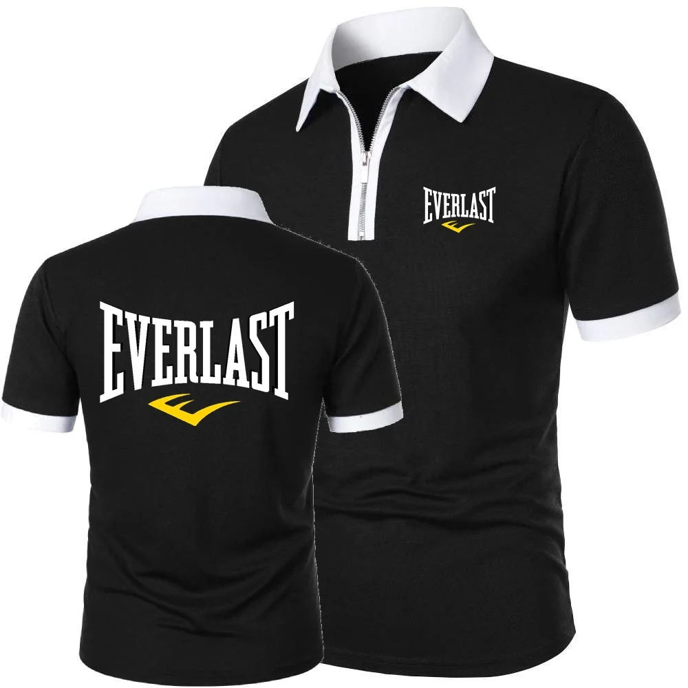 EVERLAST-Polo para hombre, camisetas de entrenamiento para correr, camiseta de verano de malla transpirable de algodón con cremallera, camiseta con solapa, POLOS de entrenamiento físico para gimnasio