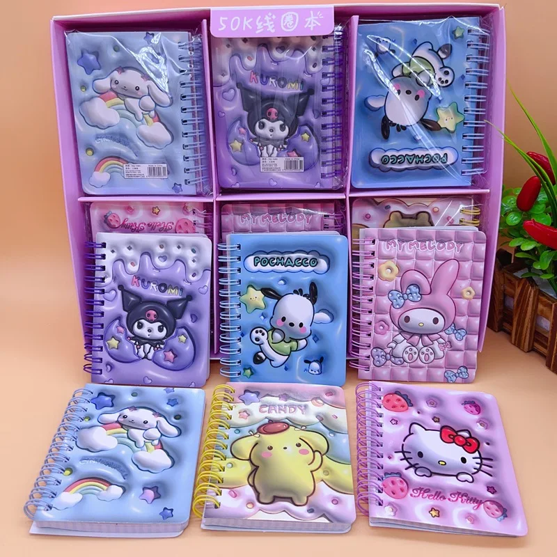 24pcs Cartoon Sanrio Coil Book Kuromi My Melody Cute Notebook Portable Notepad Mini Hand Account Book Stationery Wholesale