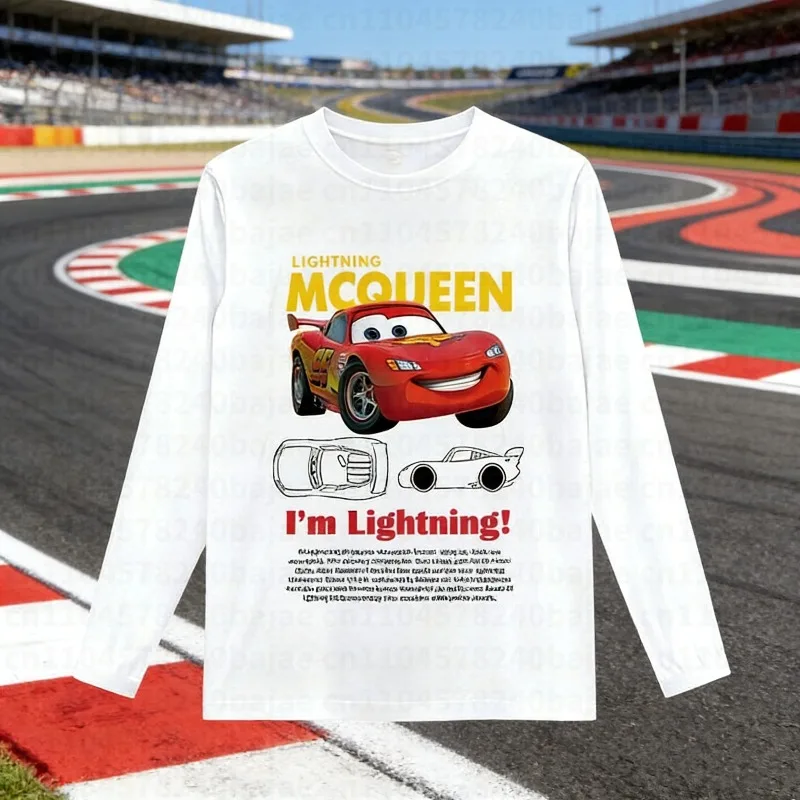 

Футболка с длинным рукавом для детей с принтом «Молния Макквейн и Салли», весна-осень 2025-26, повседневная, для пар, удобная и дышащая
