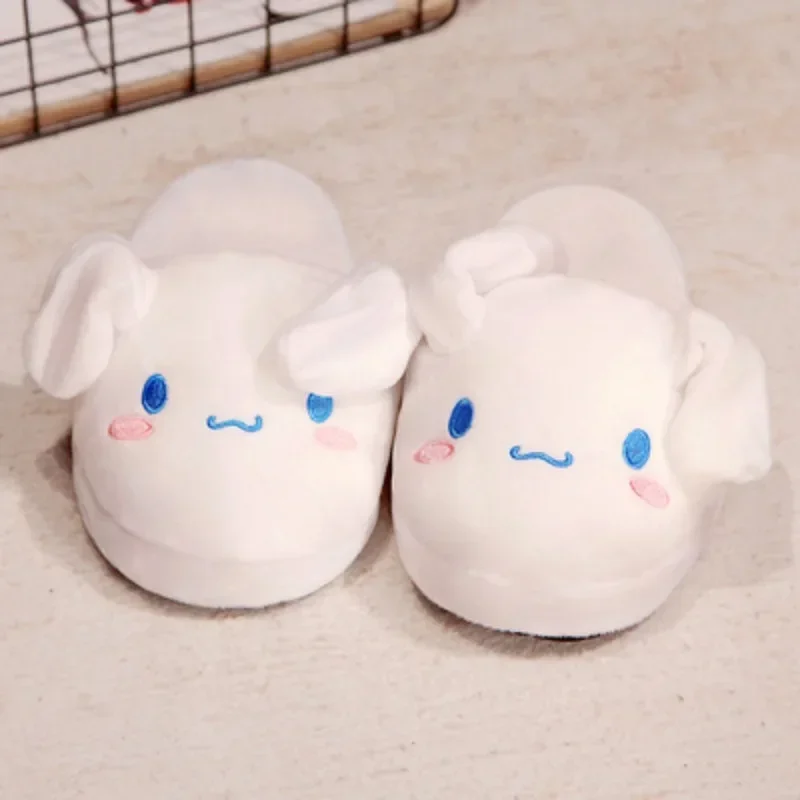 Sandal katun Sanrio Cinnamoroll sandal telinga akan bergerak kartun lucu hangat sandal katun rumah pasangan mewah tebal musim gugur dan musim dingin