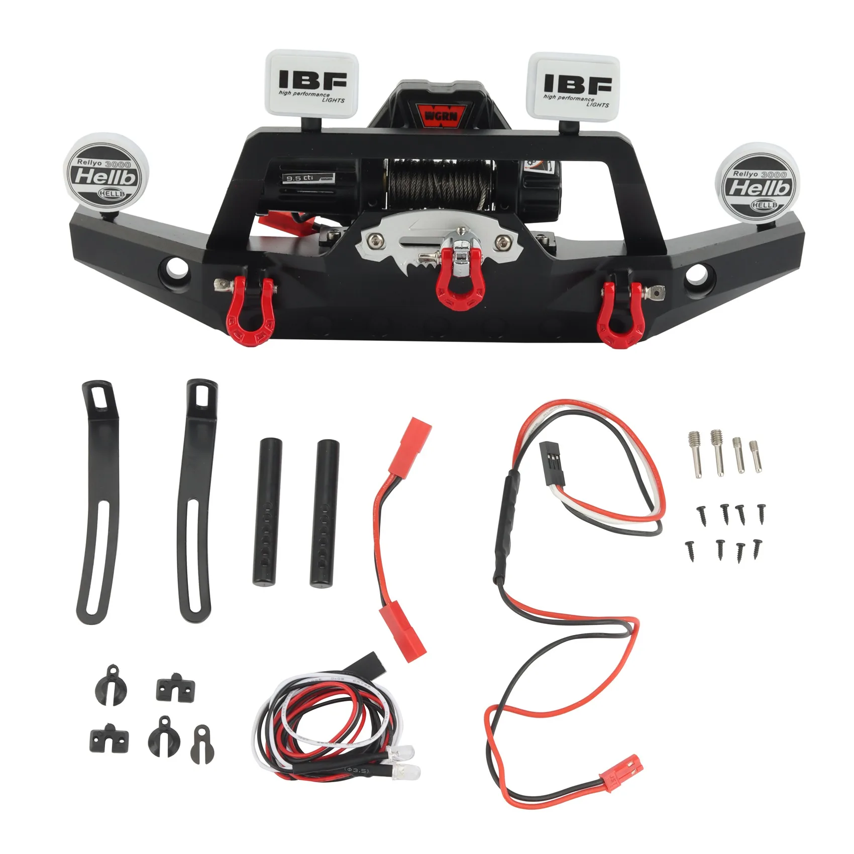WOWFU-Metal Front Bumper With 3CH Winch Led Light For 1/10 RC Crawler Axial SCX10 90046 SCX10 III TRAXXAS TRX4 Upgrade Parts