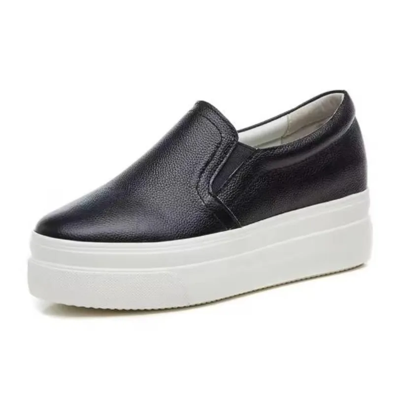 

Новые весенние мокасины из натуральной кожи 6 см, женские туфли-лодочки на танкетке, женские летние женские туфли без шнуровки на скрытом каблуке