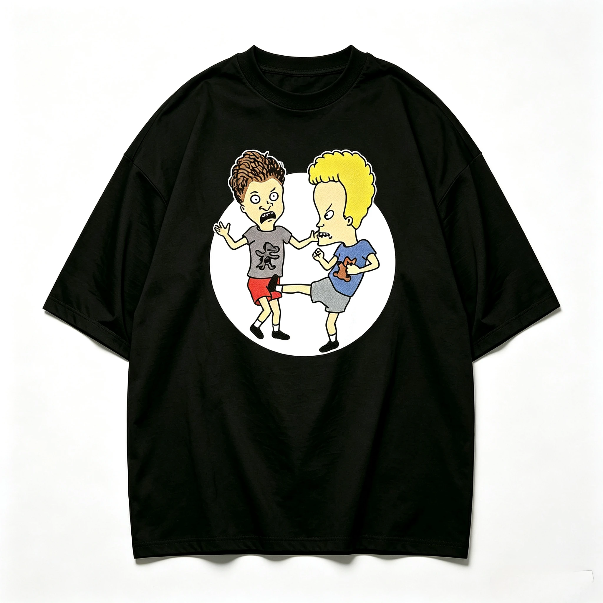 Modal Men Oversized T‑Shirt Beavis And Butt‑Head Retro Cartoon Print Short Sleeve Hip‑Hop Streetwear Casual Loose Tees