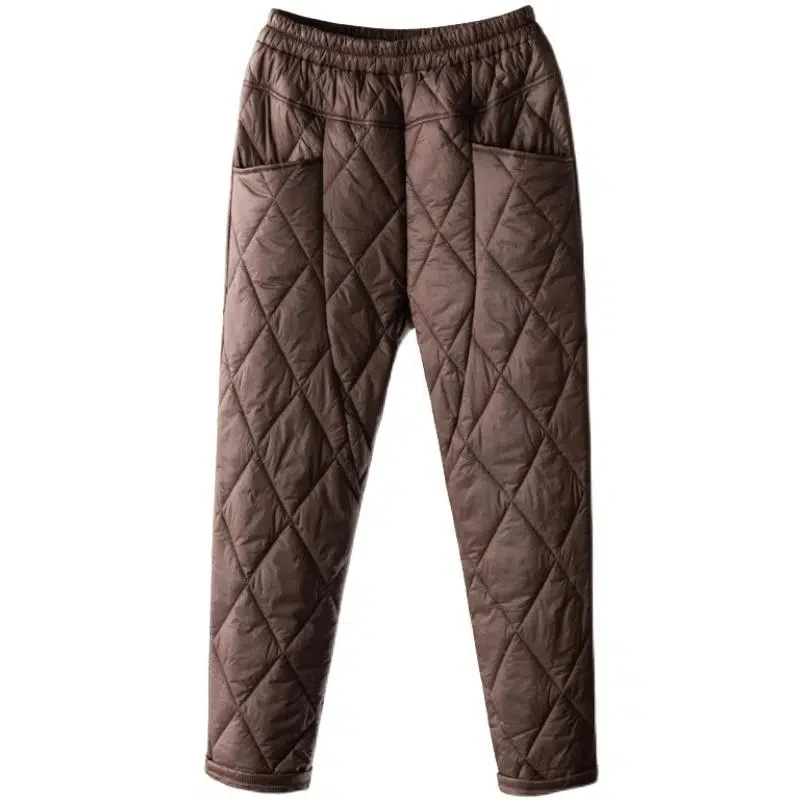 Pantalones de chándal de plumón de pato ultraligeros para mujer, cintura alta elástica, pantalones holgados de algodón, ropa de nieve, Pantalones rectos básicos, invierno, nuevo