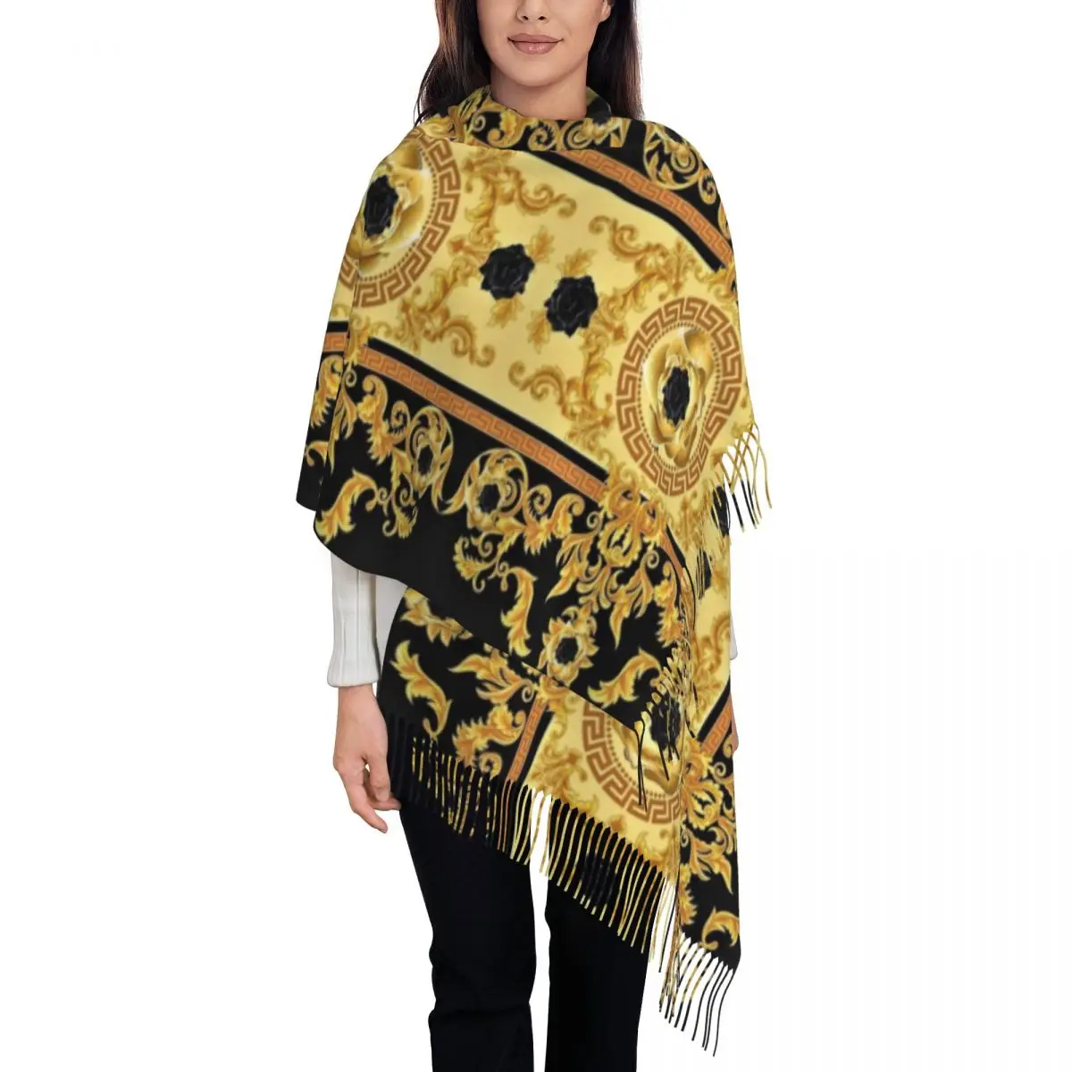 

Стильный шарф с кисточками и цветочным принтом в стиле Ренессанс, женский зимний теплый платок, женские шарфы в европейском стиле