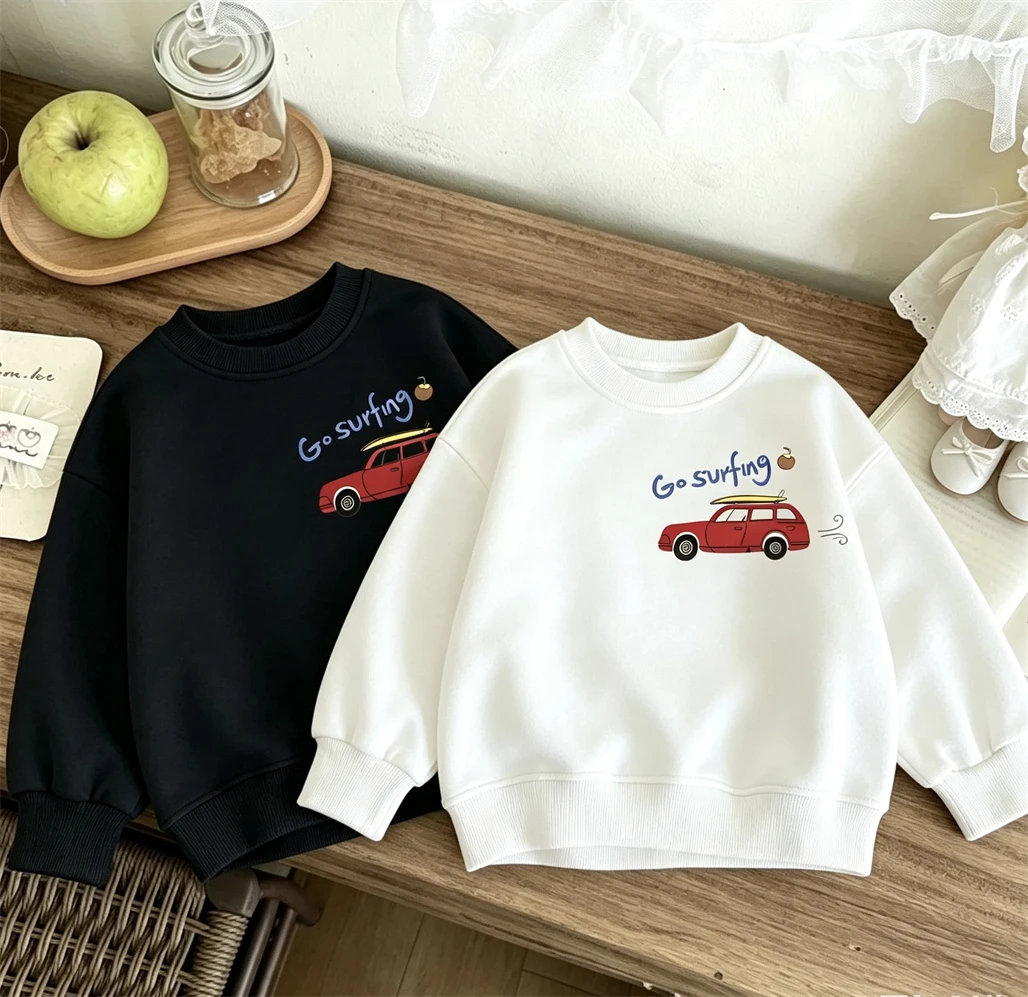 Boys Trendy Clothing Casual Loose Crewneck Pullovers Little Car Double-side Print Hoodies 2026 Kids Spring Autumn Sweatshirts