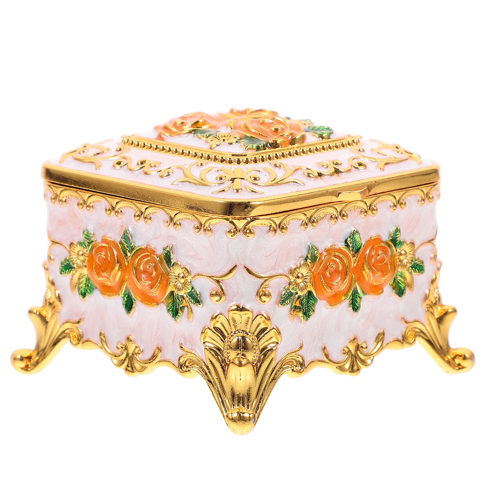 

Delicate Jewelry Storage Box Metal Vintage Style Organizer for Ring Earring Necklace Small Trinkets Home Decorative