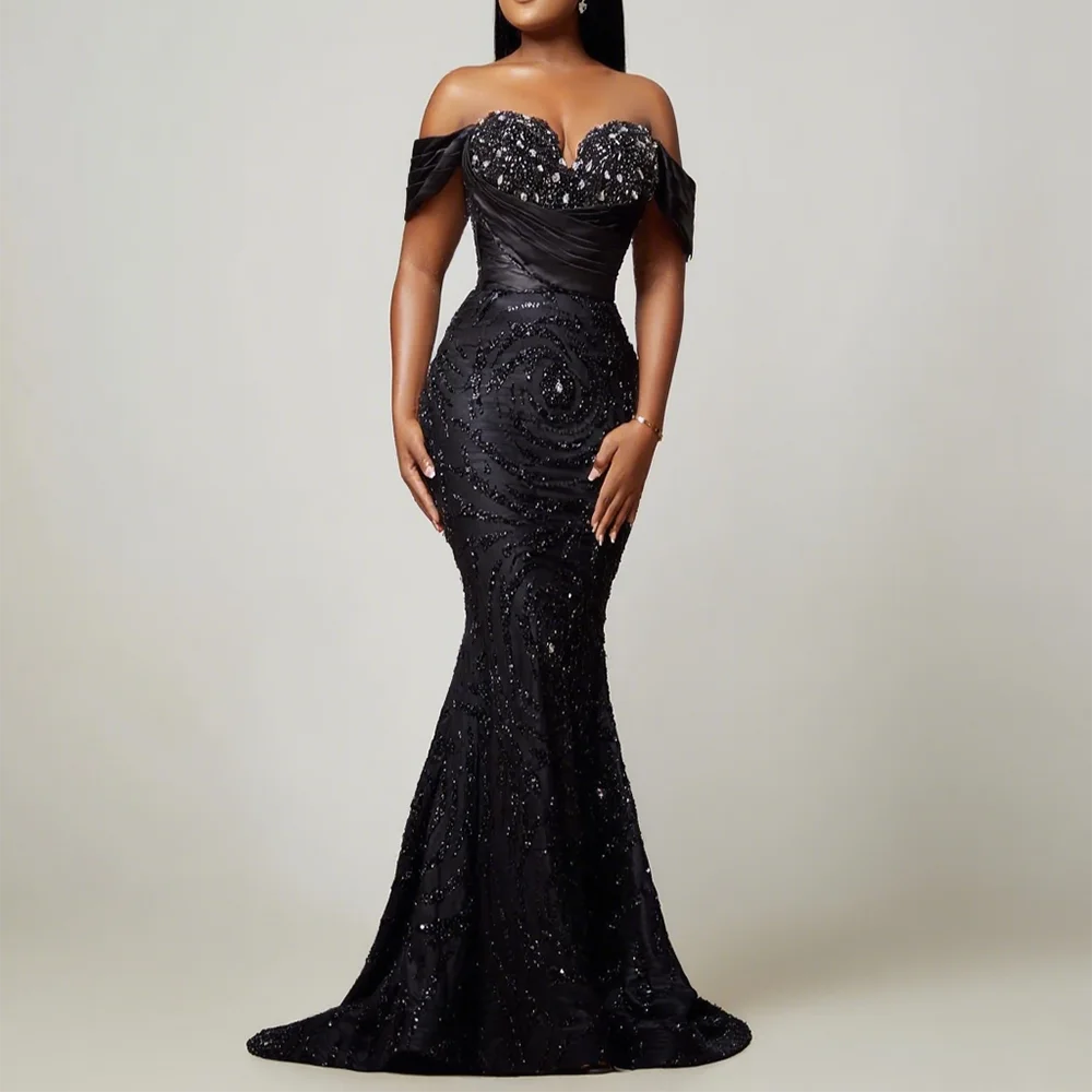 

Black Mermaid Prom Dresses Beading Birthday Prom Gowns for Black Girl Cocktail Party Dresses Customized