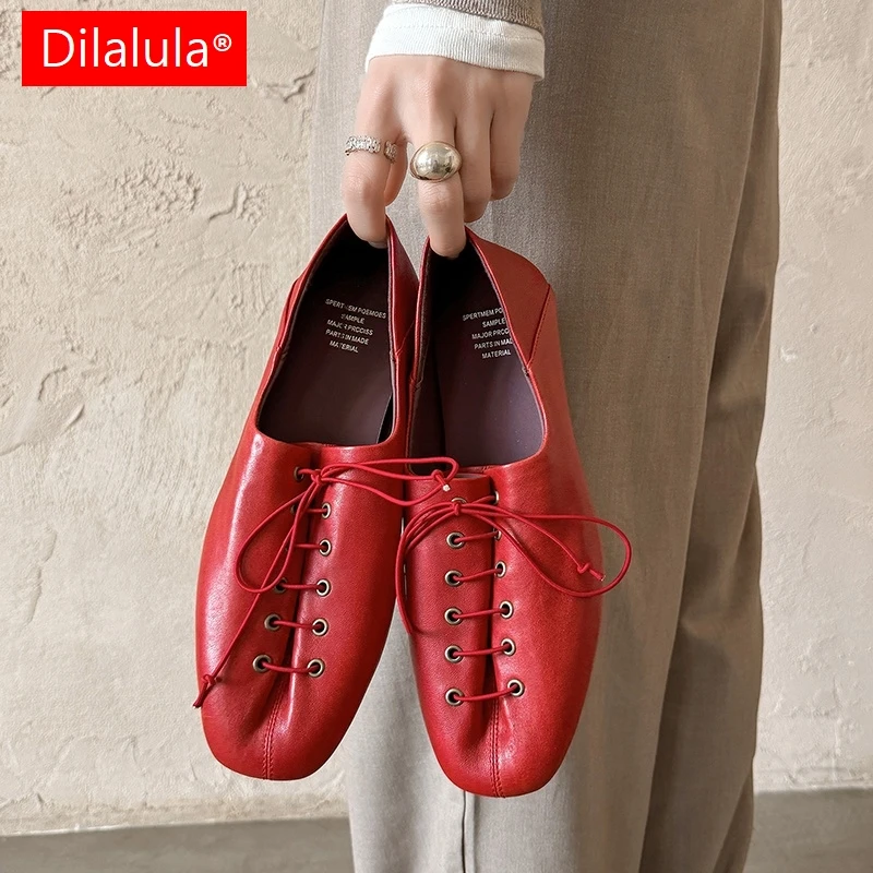 

Dilalula 2026 news genuine sheepskin leather women's pumps lace up low increased heels young lady casual shoes female walk pumps