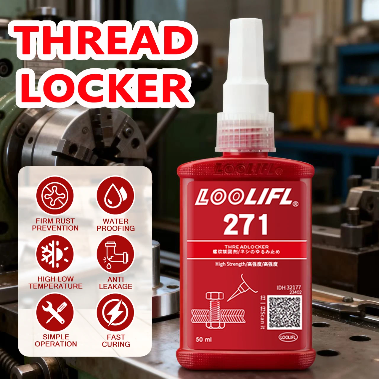 50 ml Thread Locker, Thread Locker, hohe Festigkeit, Befestigungselemente und Metall, alerober genärteter Metallkleber, verhindert Lösen und Korrosion
