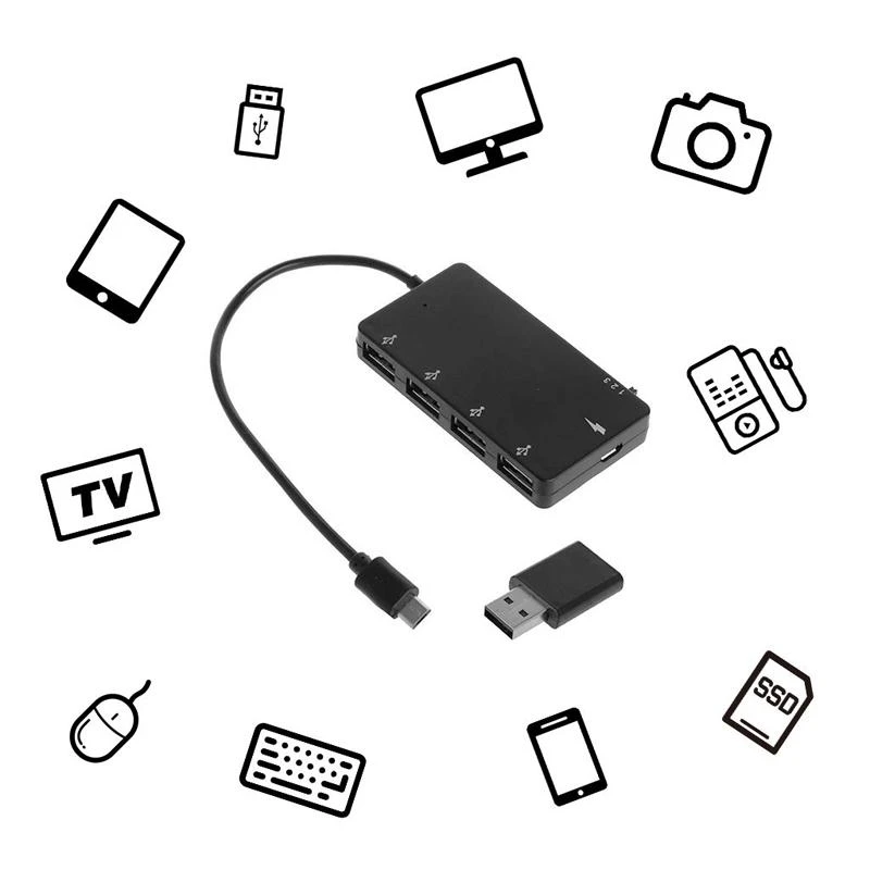 K0EA Micro USB OTG 4 Port Hub Power Charging Adapter Cable for  for Galaxy S4, for Galaxy Note3, ThinkPad 8