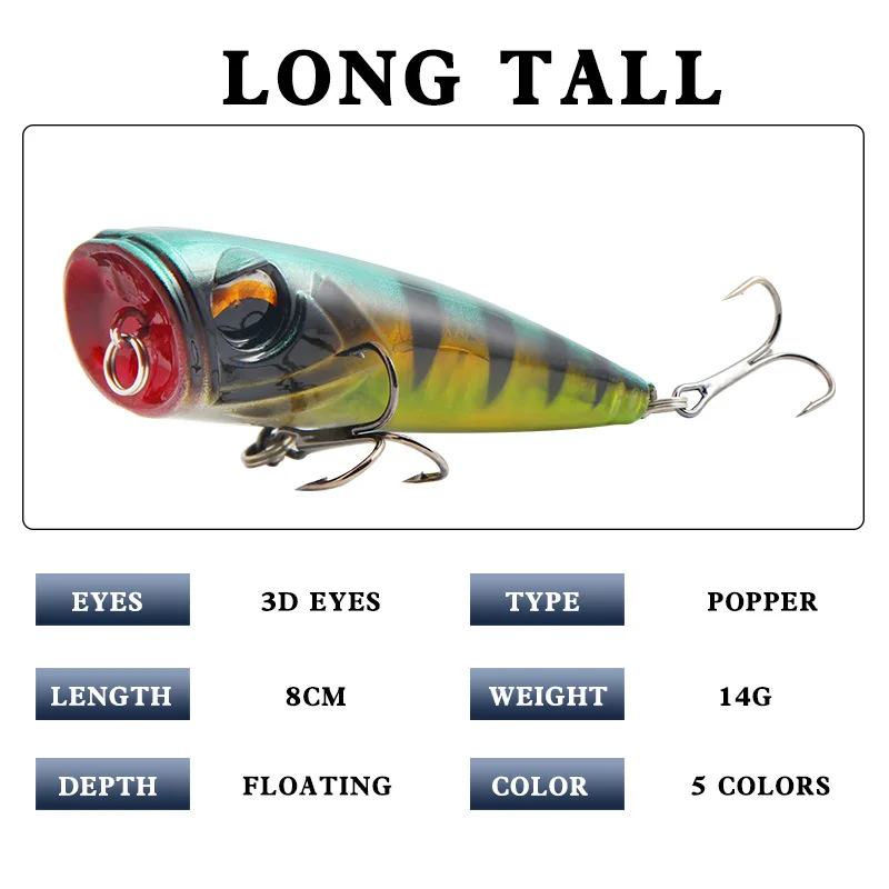 1 PC Popper Fishing Lure Longcast Floating Hard Fishing Bait Artificial Chatterbait 8cm 14g Perch Pesca Fishing Tackle