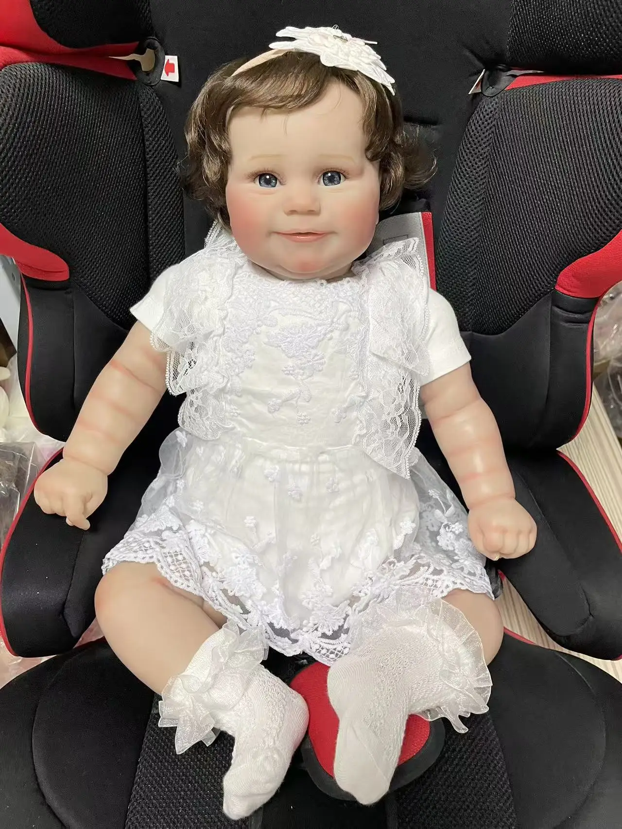 24Inch Reborn Maddie Doll Soft Cloth Body Lifelike Multiple Layers Painting 3D Skin Visible Veins Hand Root Hair Collectible