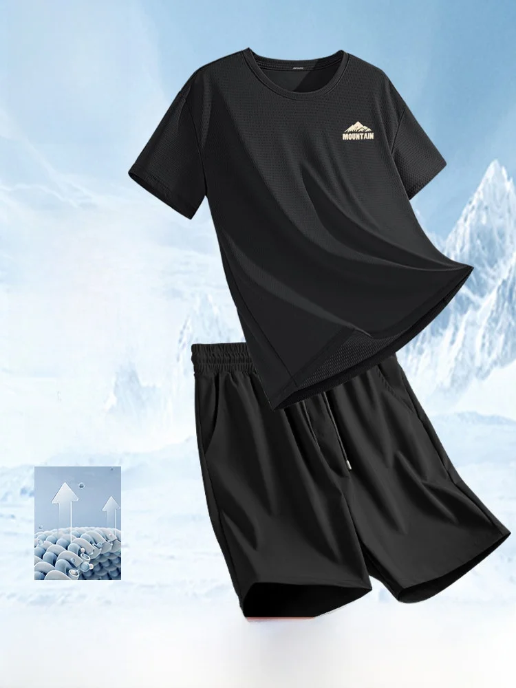 

Jeanswest Qui Dry Ice Silk Running Suit Men's ort Sve T-irt orts Set Lightweight Summer Sports Wear for Youth