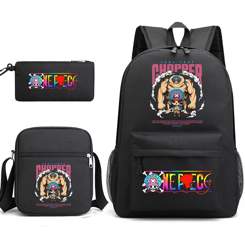 One Piece Tony Tony Chopper Print School Backpack Set Boys Girls Cute Anime Bag with Shoulder Bag Pen Case