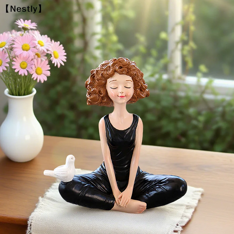 Yoga Girl Figurines Statue Art Sculpture Figure Resin Home Decoration Desk Ornament, Statuette For Your Desk/Bookshelf〔Nest〕