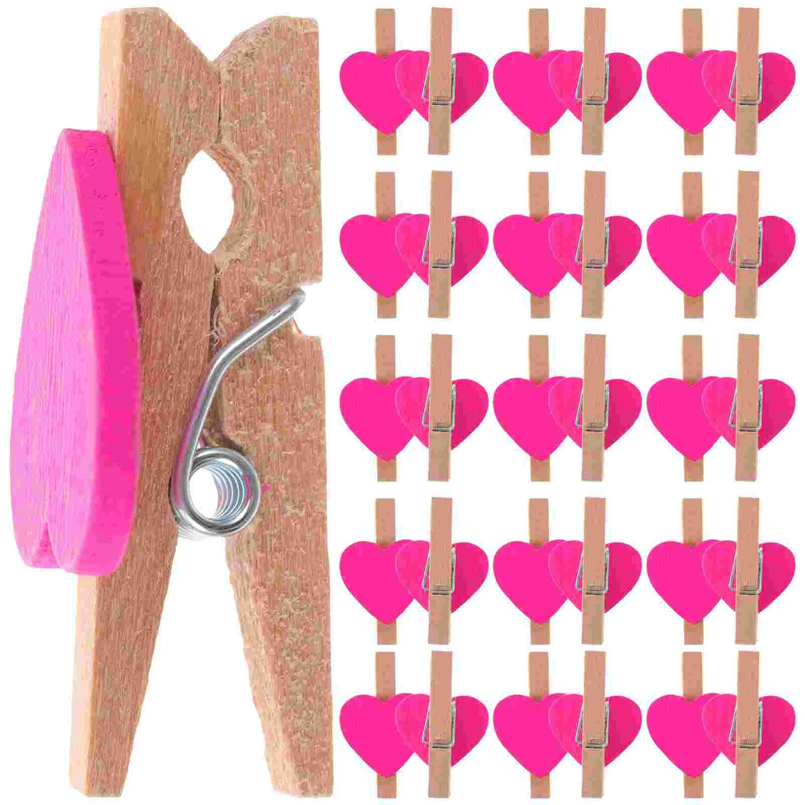 50 Pcs Love Photo Clip Mini Tray Decor Small Coat Bamboo Wood Office Paper Clips