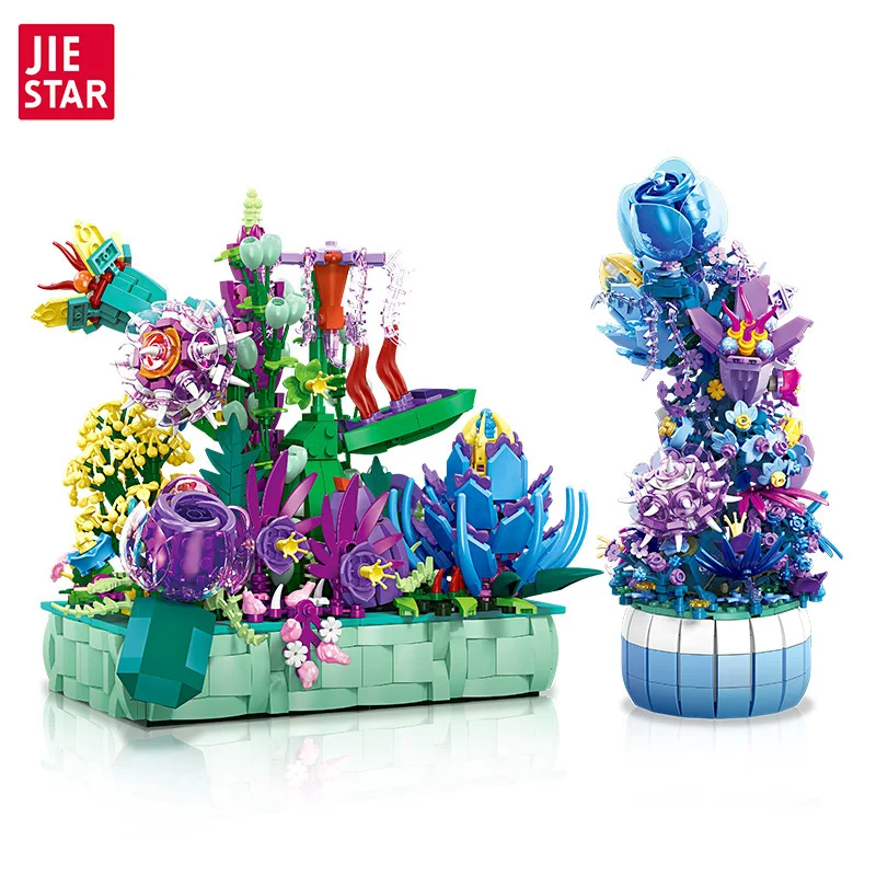 

Building block flower bouquet assembly DIY desktop ornament artificial potted plant gift to improve hands-on ability