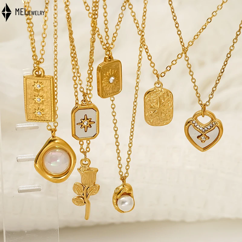 

Нишевое жемчужное ювелирное изделие из нержавеющей стали, цепочка на ключицу, кулон в форме цветка и сердца, ожерелье для женщин ﻿