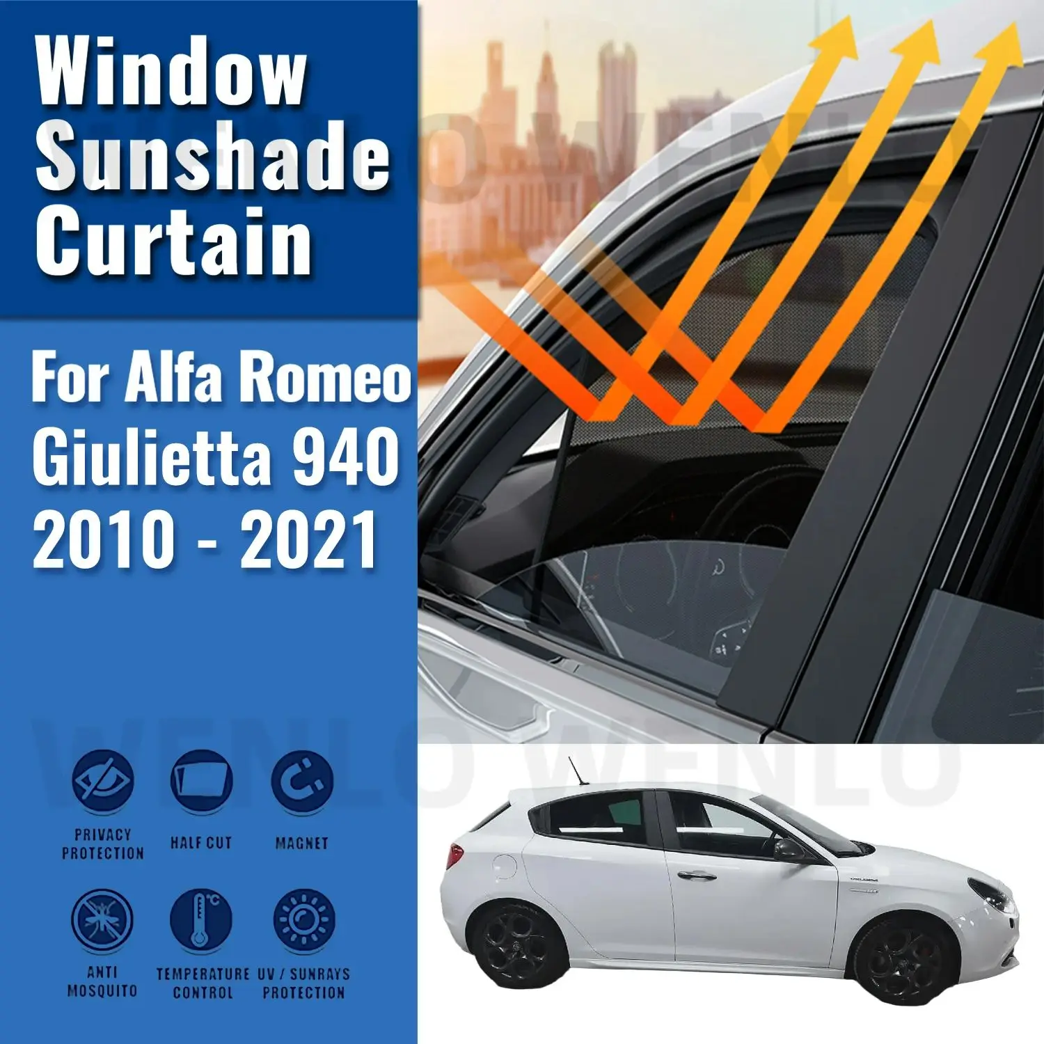 

For ALFA Romeo Giulietta 940 2010-2020 2021 Car Sunshade Front Windshield Magnetic Mesh Curtain Rear Side Window Sun Visor Shade