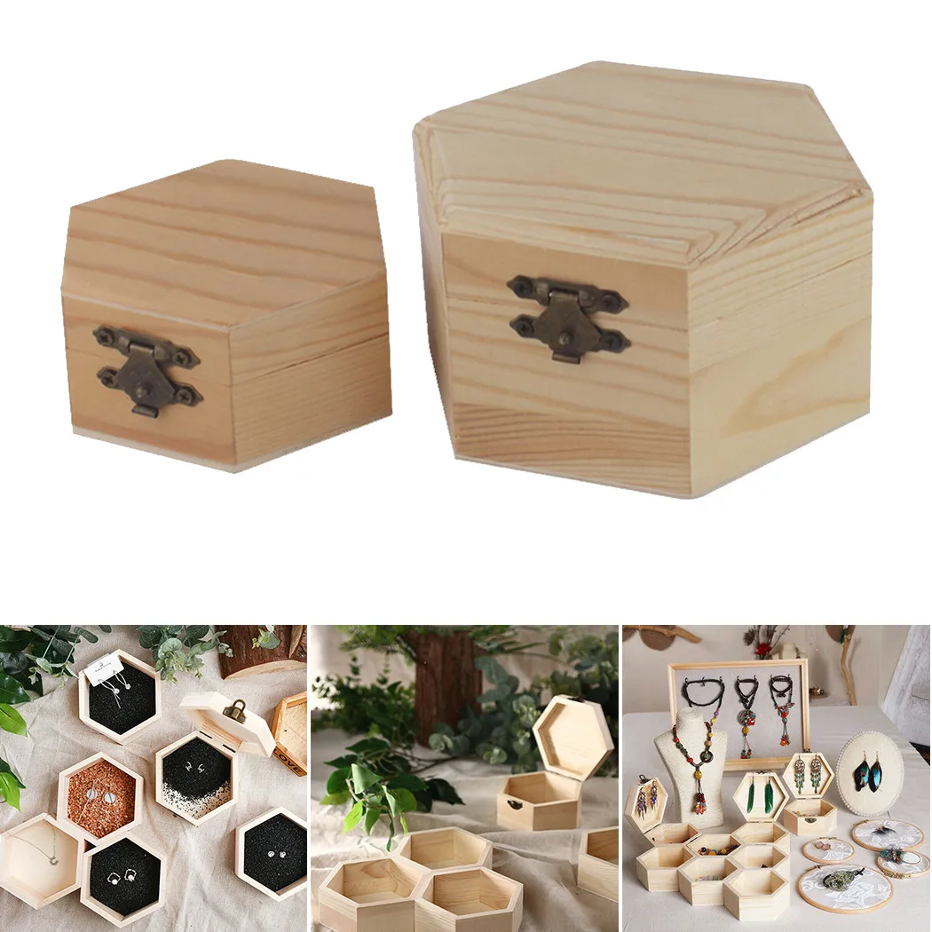 Wooden Hexagonal Shaped Storage Box Jewelry Box Wedding  Gift Box Jewelry Display Wooden Box For DIY Toys Handicrafts Decor