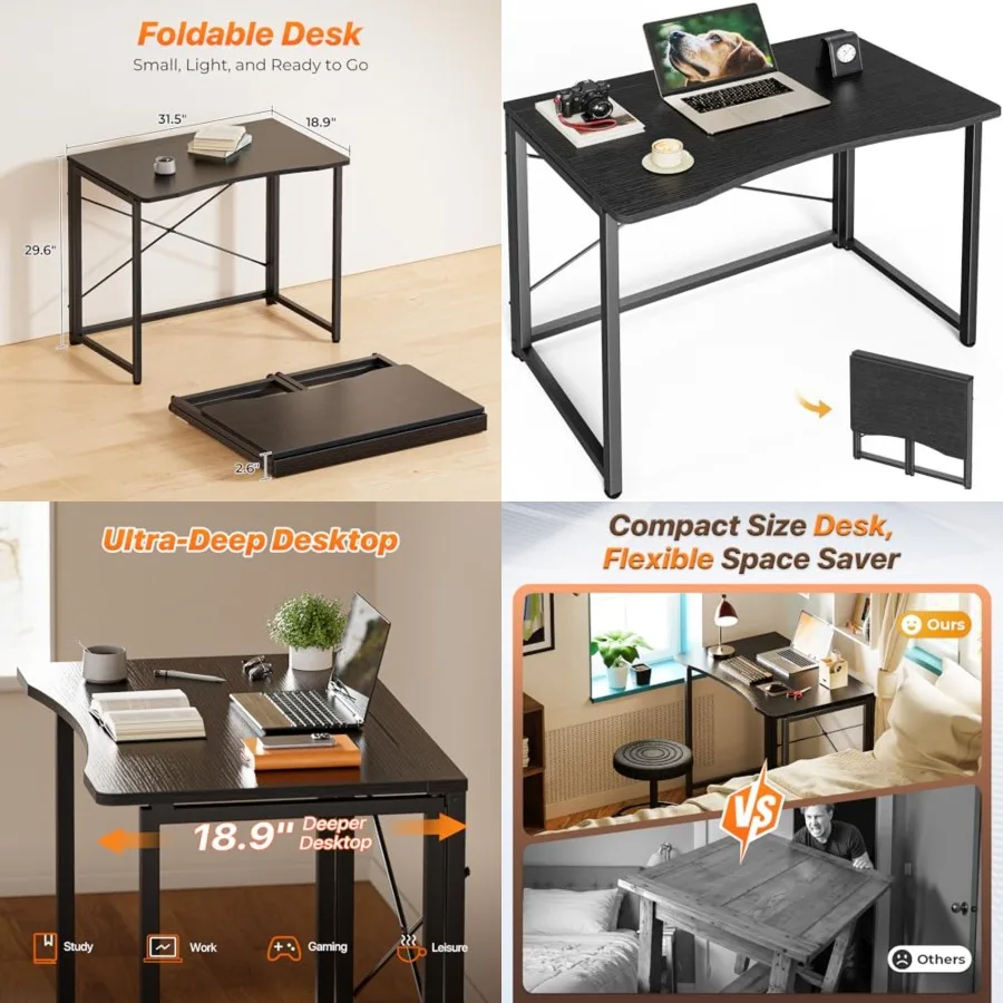 

Folding Desk for Small Spaces, 31.5 Inch Foldable Computer Table, for Home Office, Study, Bedroom, Dorm, Space Saving, Small Wr