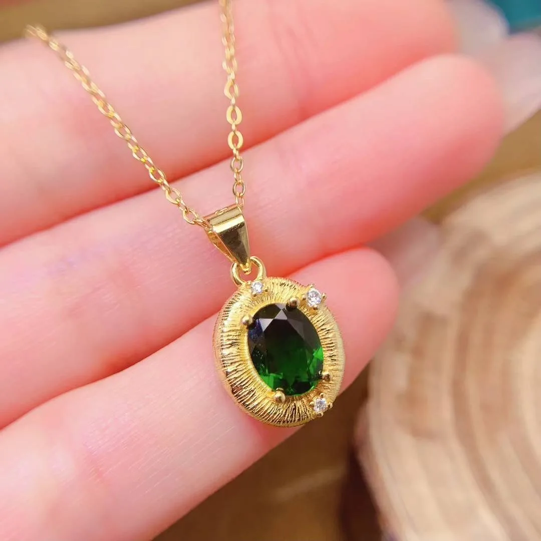 

KJJEAXCMY High End Women's Pendant Natural Diopside S925 Silver with Electroplating Boasting High Clarity Full Brilliance
