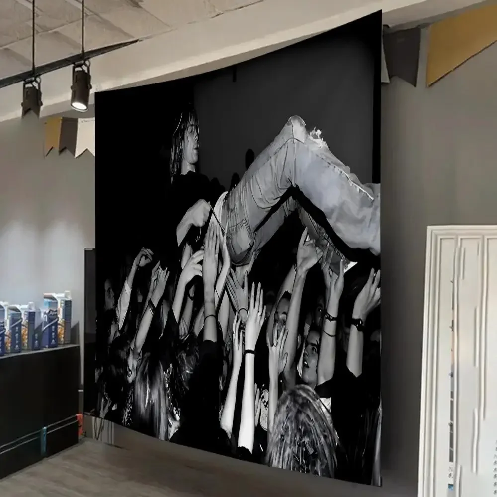 K-Kurt C-Cobain Musik Rockband Album Maßgefertigte Bohemian Wandteppiche für Wohnzimmer Schlafzimmer Studentenwohnheim Partydekoration