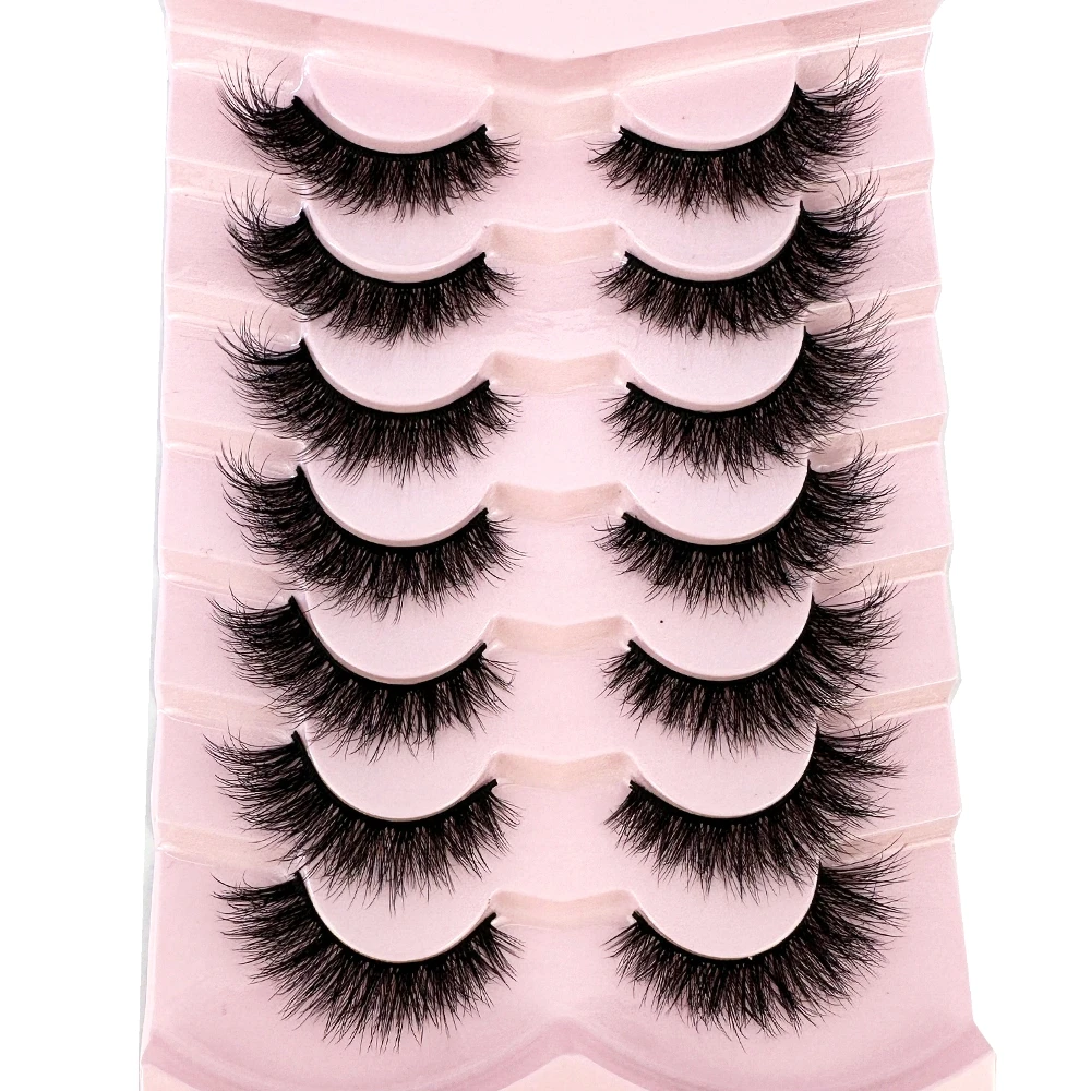 7 คู่ธรรมชาติรัสเซีย Strip Lashes Fluffy Mink Lashes 3D ขนตาปลอม Fluffy Volume Eyelashes Fake Eyelash Extension Make Up