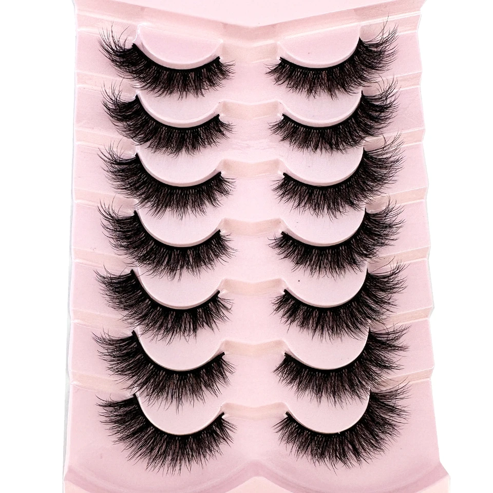7 Pares Tiras de Pestañas Rusas Naturales Esponjosas Mink 3D Postizas Volumen Esponjosas Extensiones Postizas Maquillaje 4