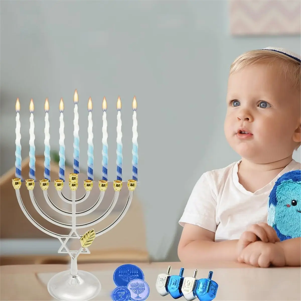 FTGT NEW Traditional Jewish 9 Branch Candle Sticks Holder Temple Candle Holder 9 Branch