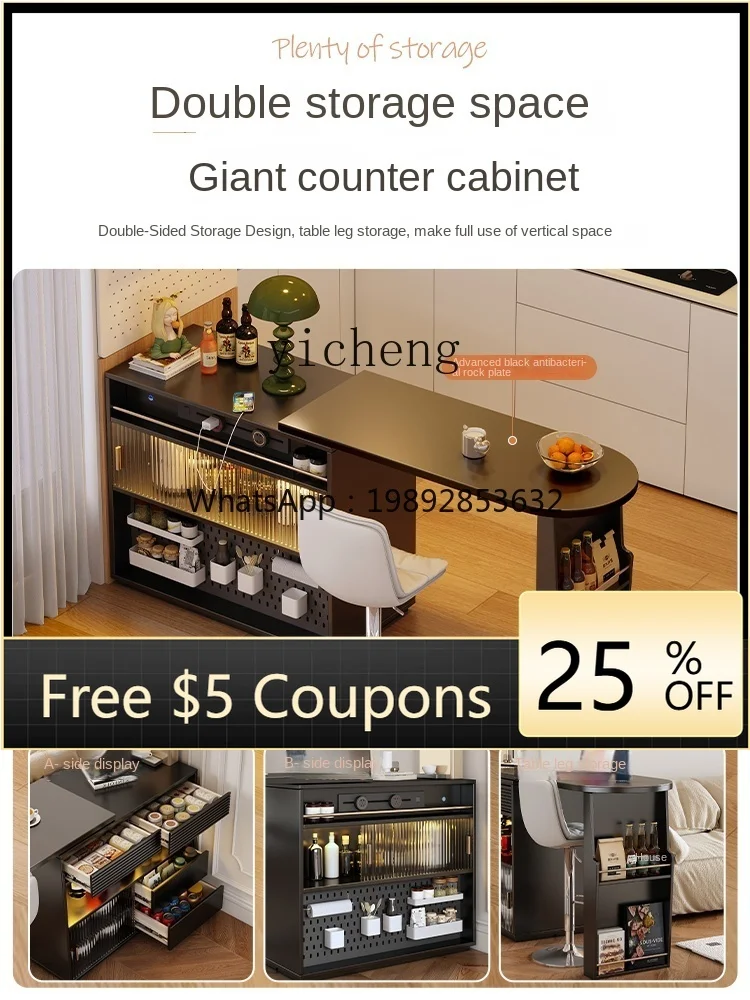 

AB Sofa Partition Retractable Bar Cabinet Integrated Table Stone Plate against the Wall Living Room and Kitchen