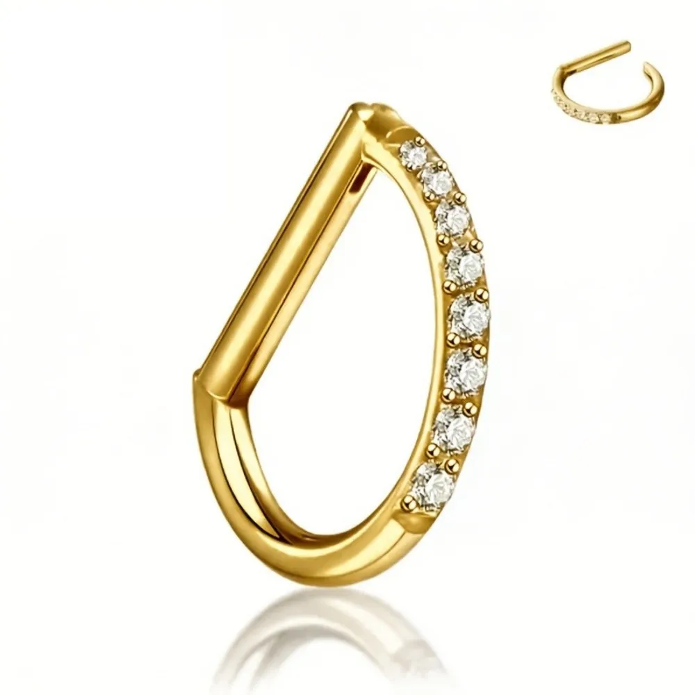 New F136 Titanium Nose Clicker Hoop 16G D Shape Silver Gold Body Jewelry Hinged Closure Piercing Clicker Ring Nose Piercing