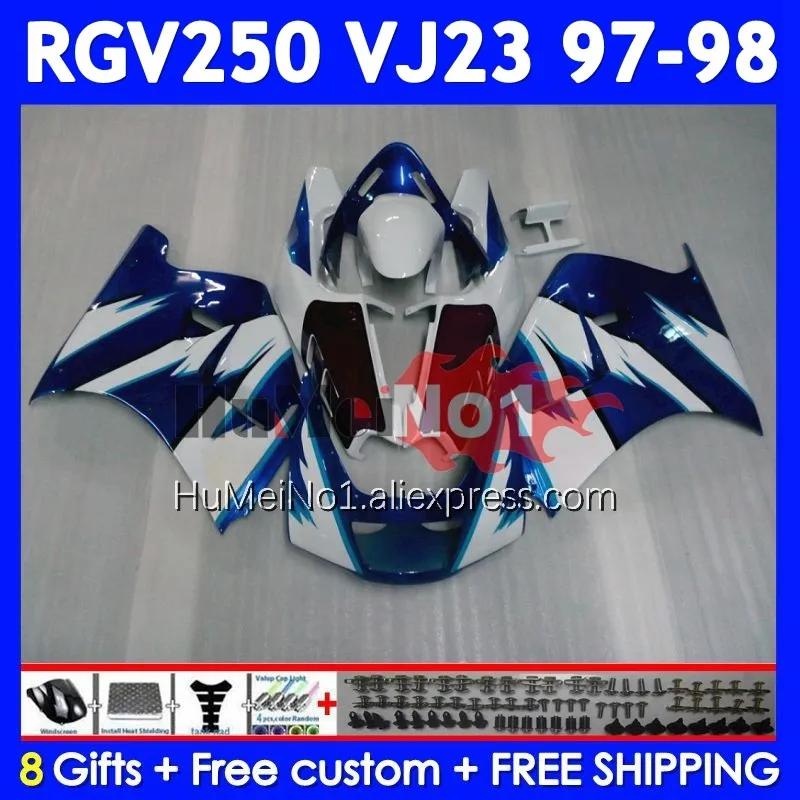 Bodys Kit For SUZUKI RGVT250 SAPC RGV 250 VJ23 Blue white 97-98 110No.2 RGV-250 VJ 23 RGVT-250 RGV250 97 98 1997 1998 Fairing