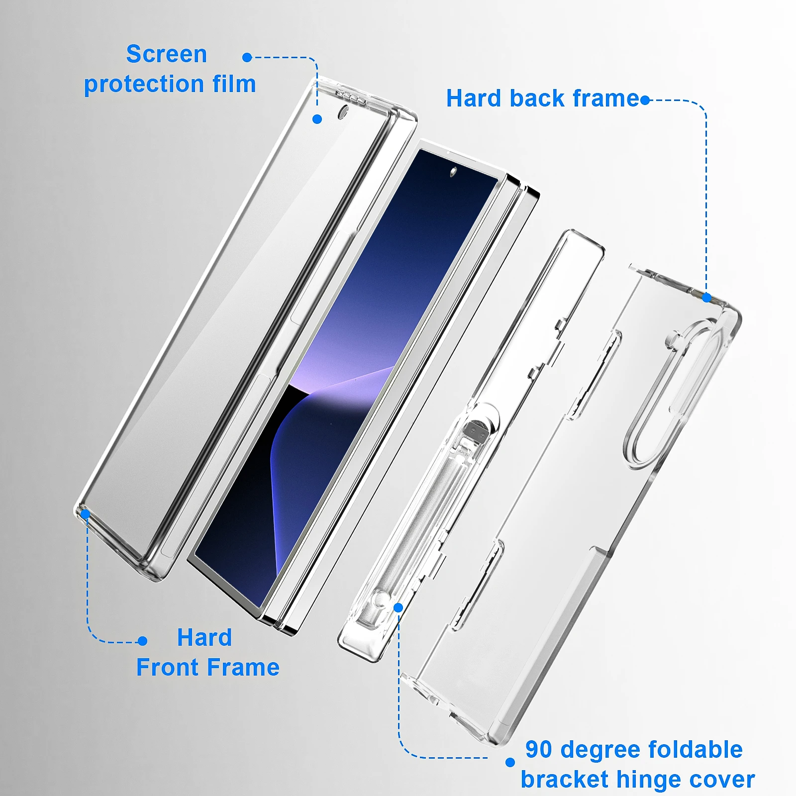 For Samsung Galaxy Z Fold 6 Case Skin Friendly Matte Folding Hinge Bracket with Tempered Film Shockproof Protection Hard Cover