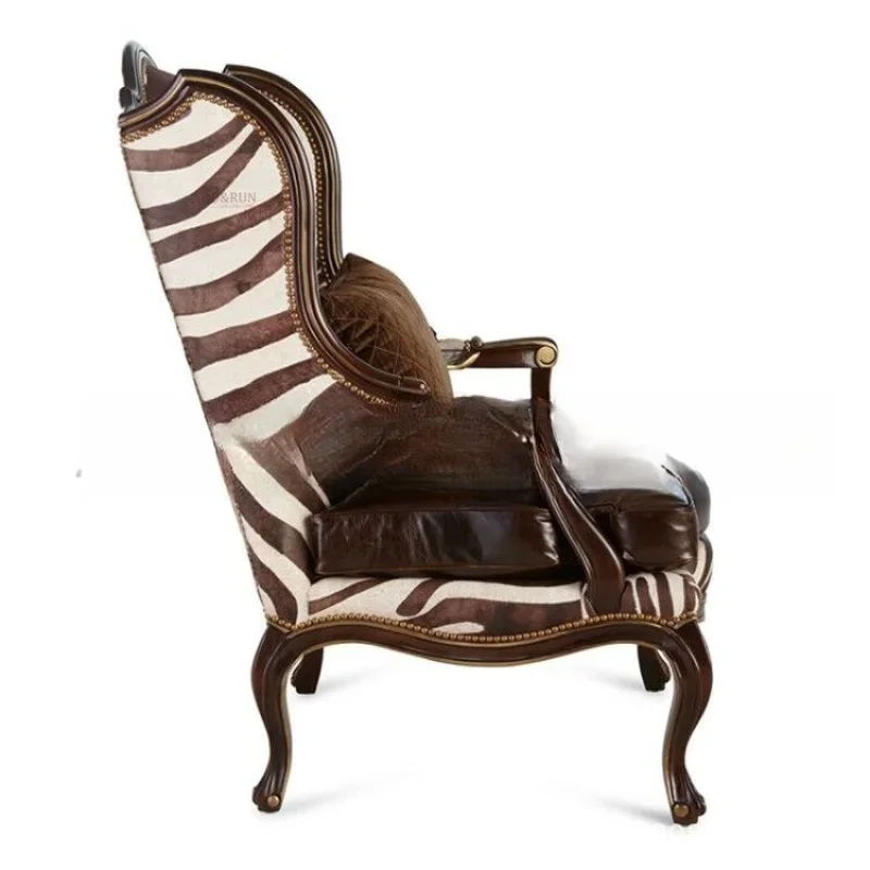 

American solid wood tiger chair furniture simple modern living room leather soft bag single sofa