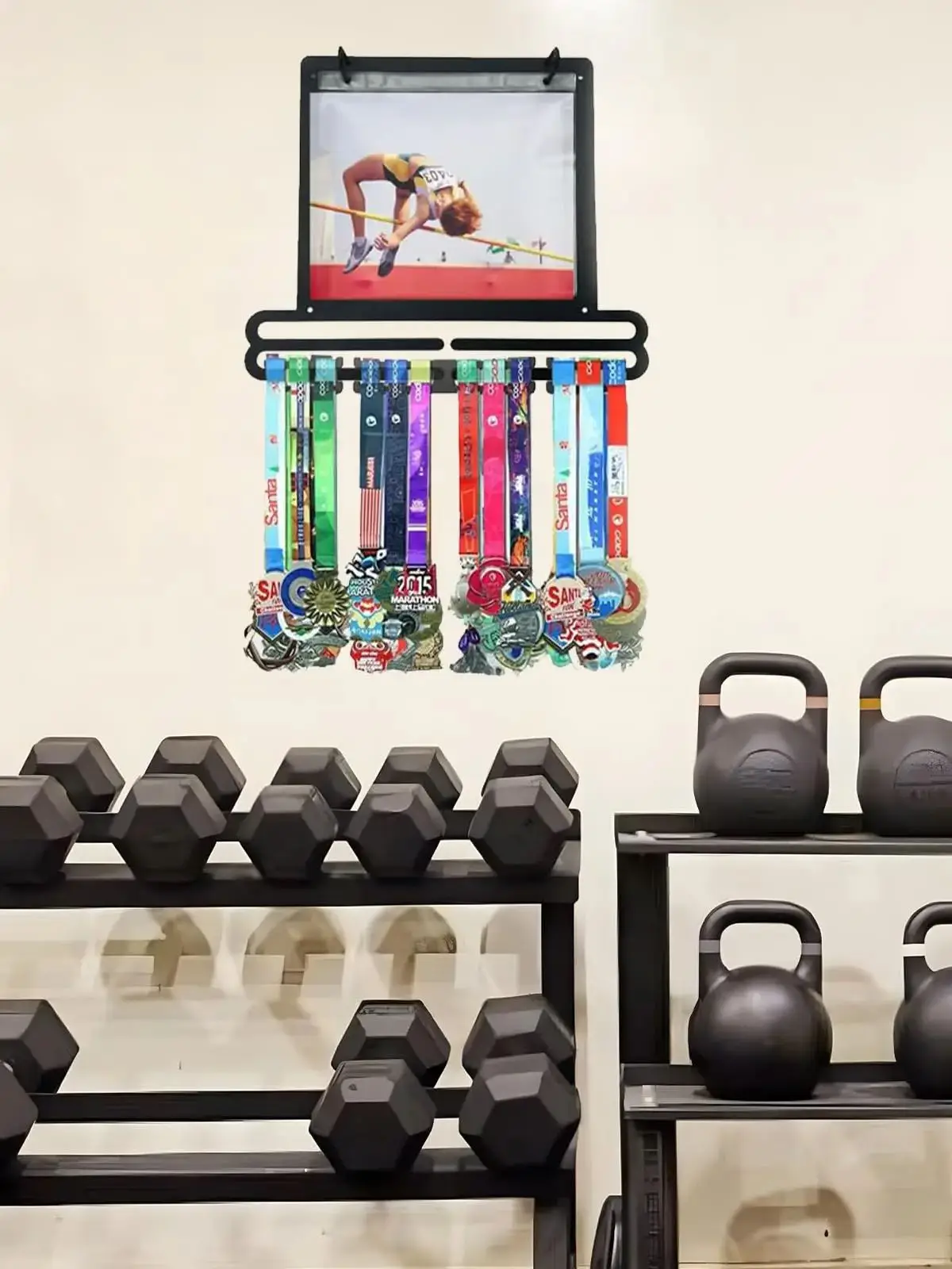Medaille- en startnummerhouder, wandmontage, hangende rek, cadeau voor hardlopers - afbeelding 2