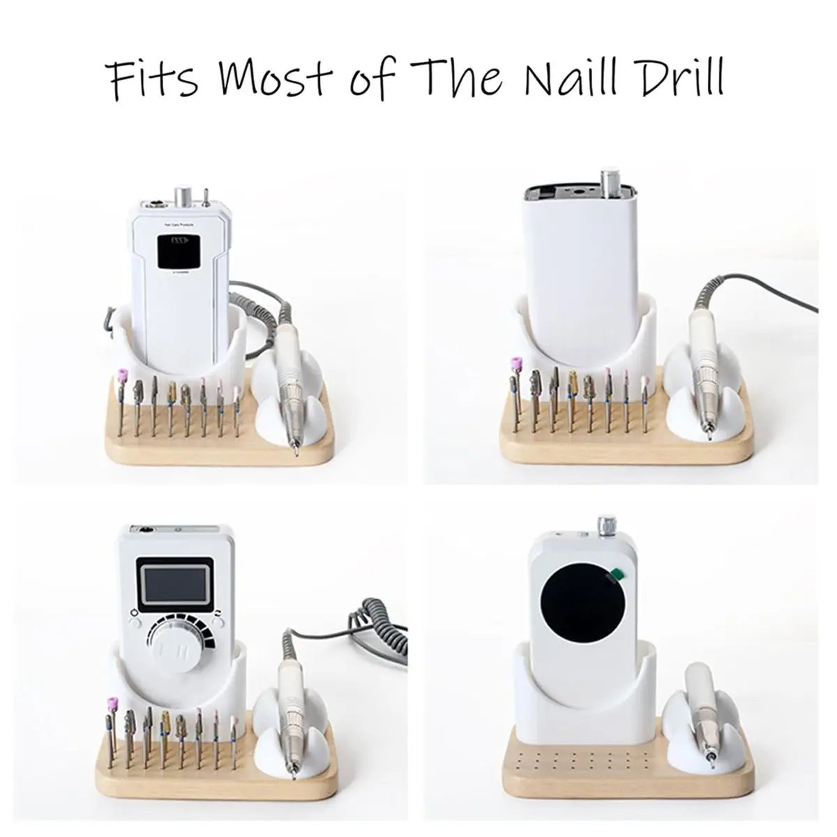 

AA91 Nails Drill Bit Holder and Organizer, 24 Hole Wooden Base with Silicone Holder for Nails Drill Machine and Grinding Pen