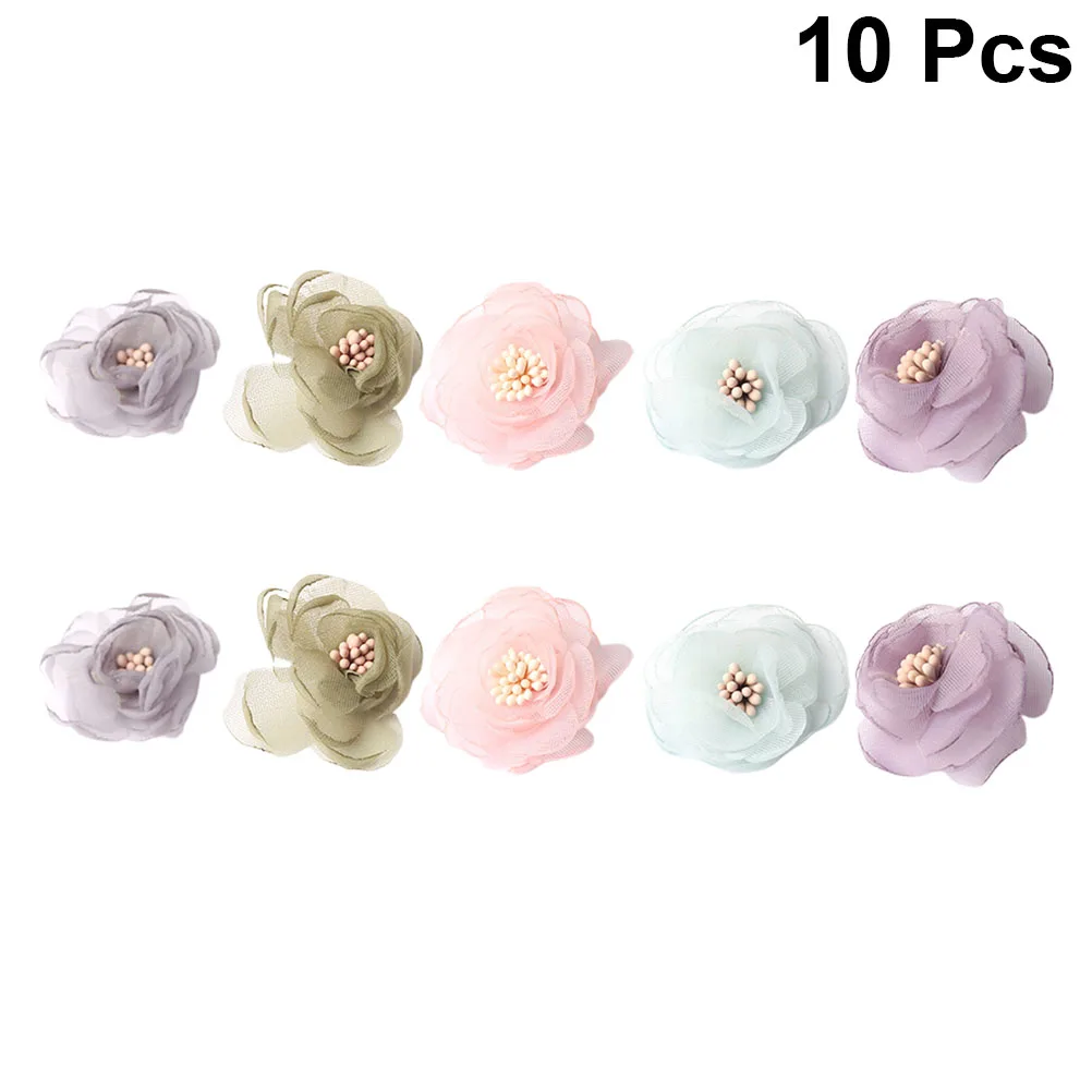 

10Pcs DIY Cloth Flower Accessories Chiffon Yarn Decorative Patches for Skirts Bags Sky Blue Purple Green Pink Gray