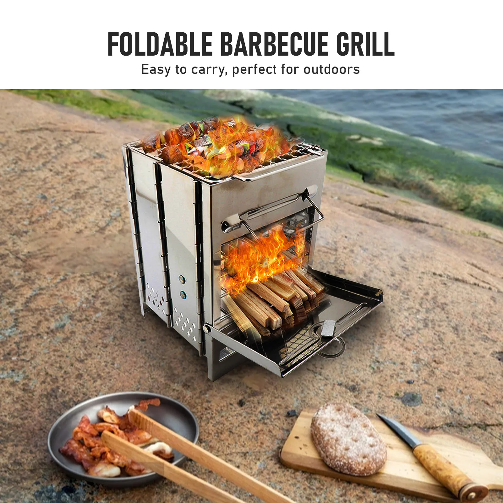 

Tomshoo Wood Stove Portable Foldable Stainless Steel Camping Stove With Mini Charcoal Grill Lightweight Barbecue Grill