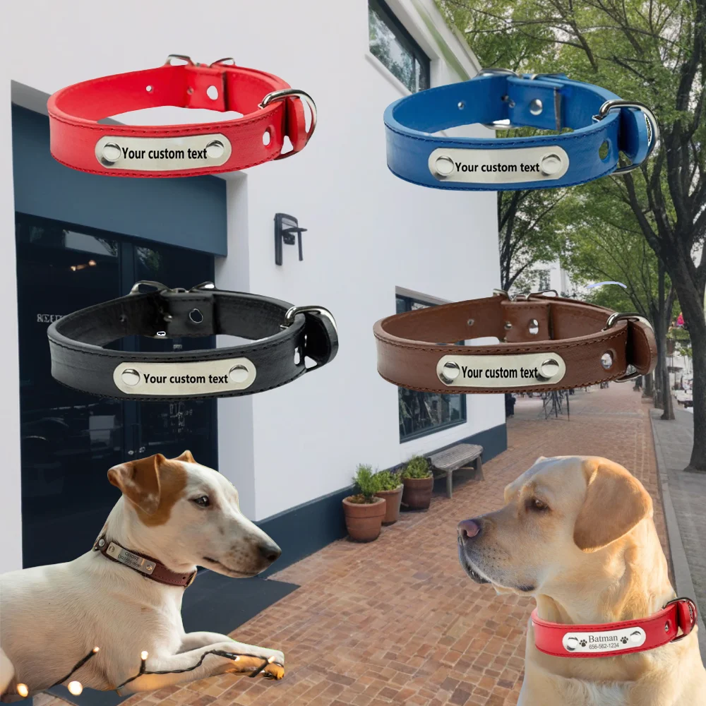 Op maat gemaakte halsband met naam gegraveerde identiteit Anti-verlies massief pu-leer voor alle soorten puppy's en kittens Huisdierbenodigdheden