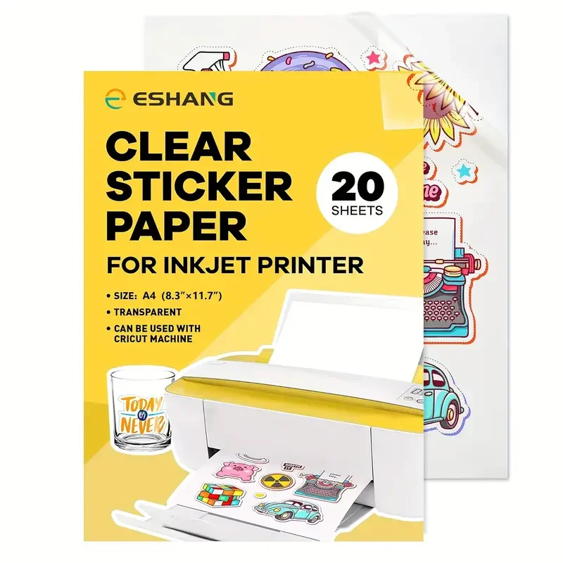 10/20 Sheets A4 Clear Vinyl Sticker Paper Non Waterproof Compatible Inkjet Printing for DIY Personalized Stickers