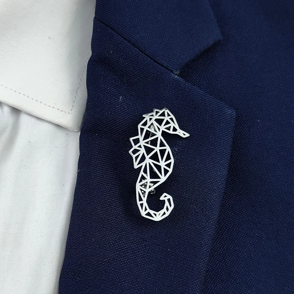 Fashionable stainless steel seahorse silhouette brooch, decorative men's shirt lapel pin, party first choice badge